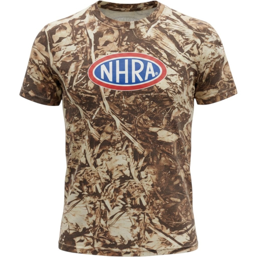 NWT NHRA Official Licensed Mens Camo Leaf Print Graphic T-Shirt Brown Medium